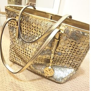 Michael Kors Perforated Gold Flower Tote